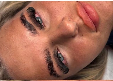 Close-up of eyelash extensions at Pixi Beauty, Doncaster, England, GB, showcasing voluminous lashes.