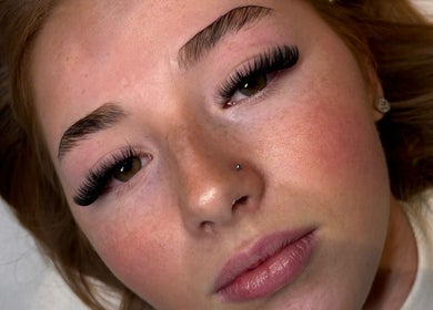 Close-up of dramatic eyelash extensions at Pixi Beauty in Doncaster, England, GB.