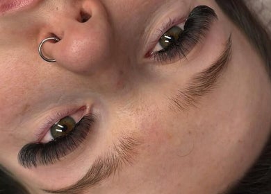 Close-up of expertly applied eyelash extensions at Pixi Beauty, Doncaster, England, GB.