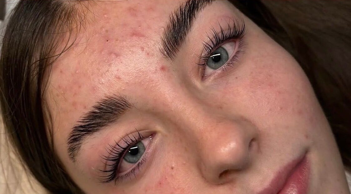 Close-up of styled lashes and brows at Pixi Beauty in Doncaster, England, GB enhancing natural beauty.