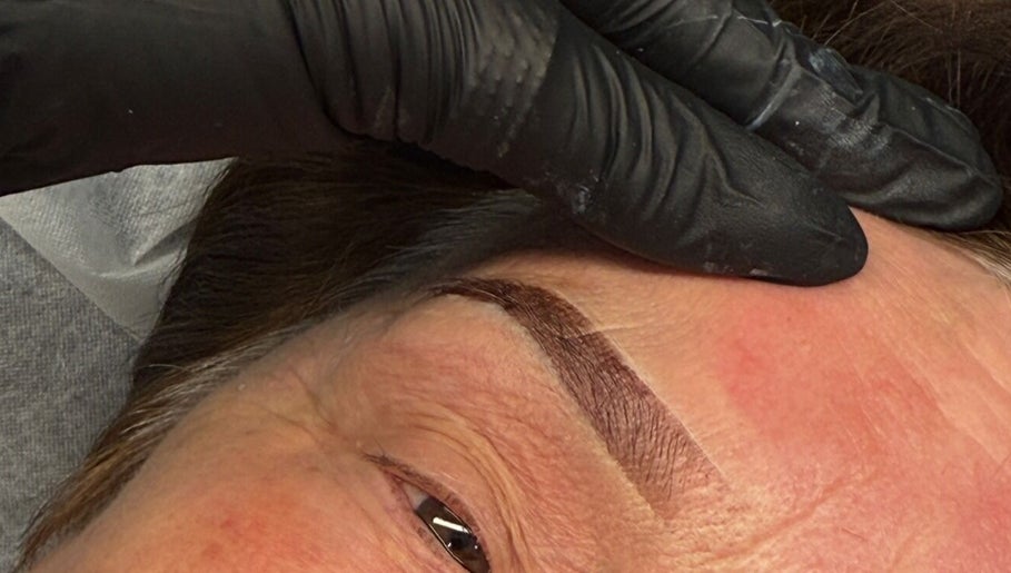 Close-up of eyebrow tattooing at SAINTLUXE BEAUTY in Melbourne, Victoria, AU by skilled technician.
