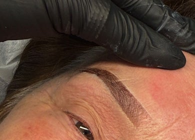 Close-up of eyebrow tattooing at SAINTLUXE BEAUTY in Melbourne, Victoria, AU by skilled technician.