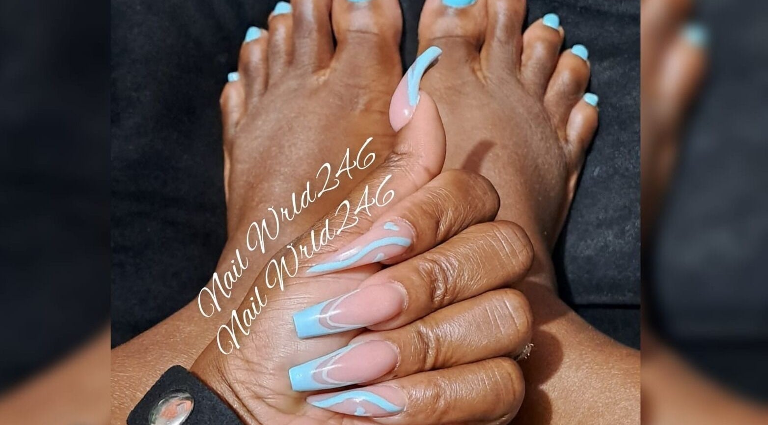 Elegant blue nails and pedicure at Nailwrld246 in Saint James, Saint James, BB.