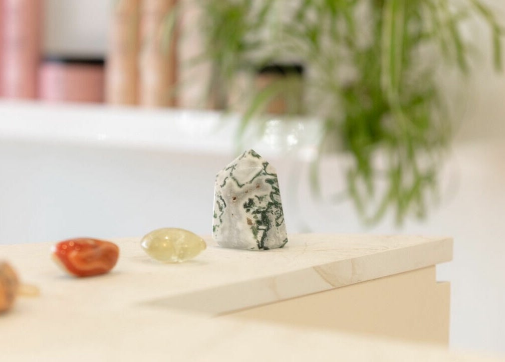Crystal stones at That Girl Studio, St Kilda, Melbourne, enhancing the wellness ambiance.