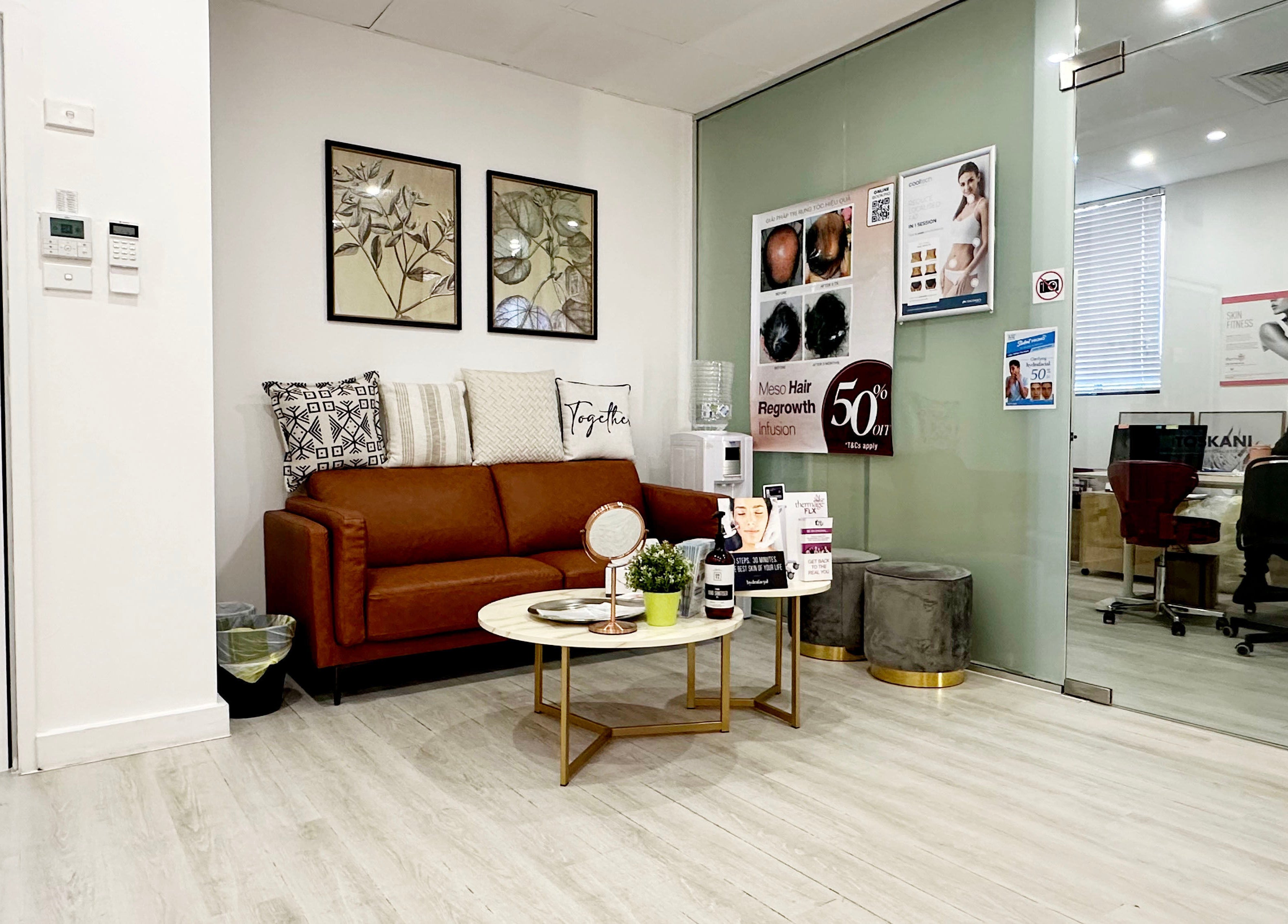 Inviting reception area at KAT Cosmetic Clinic, Cabramatta, New South Wales, AU with stylish decor.