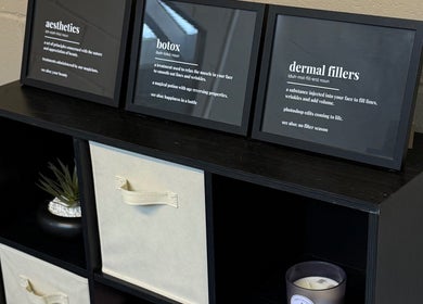 Decorative frames detail aesthetic terminology at Aesthetic Atelier, Crawley, England, GB.