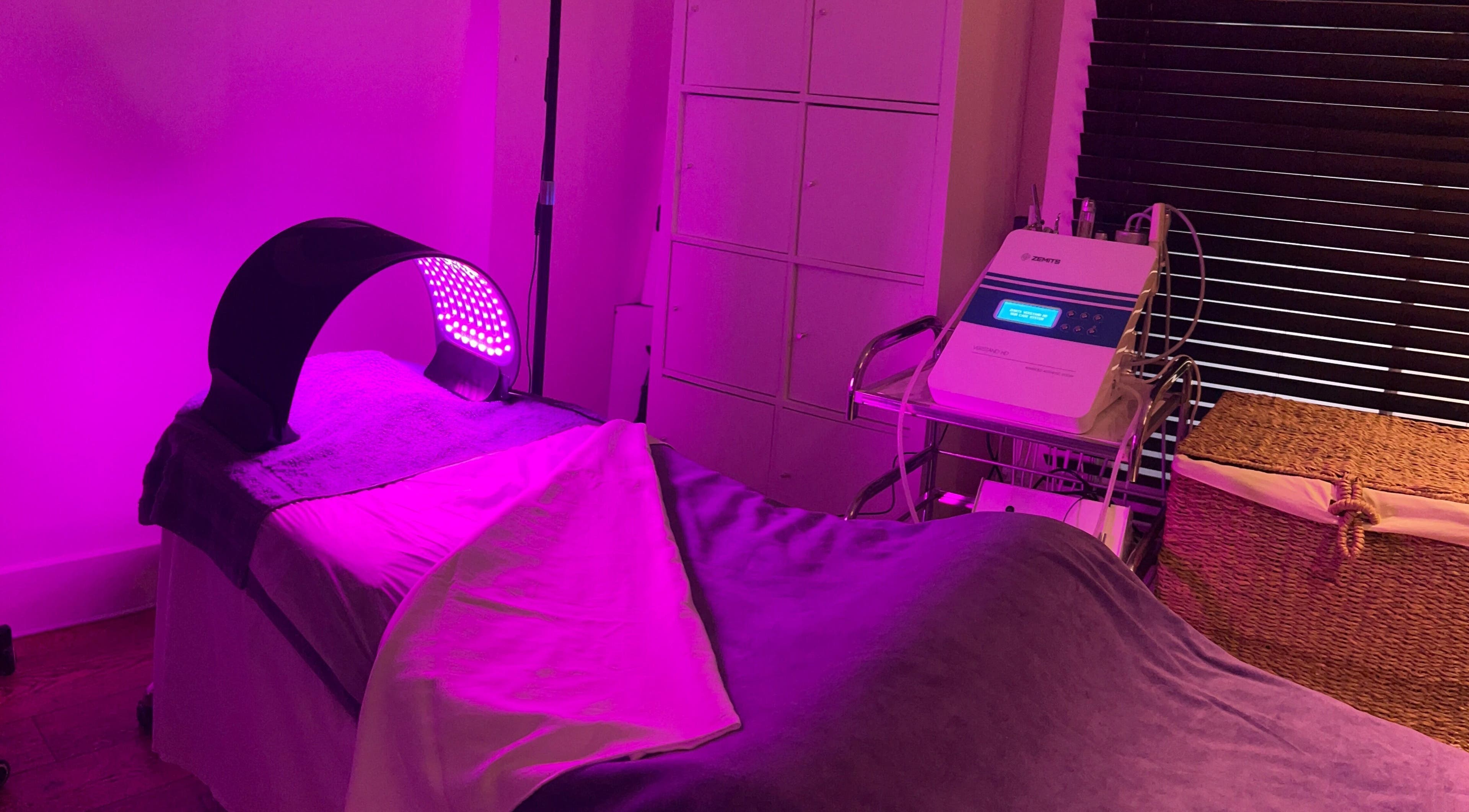 LED facial treatment room at Pebble Beauty London, located in London, England, GB.