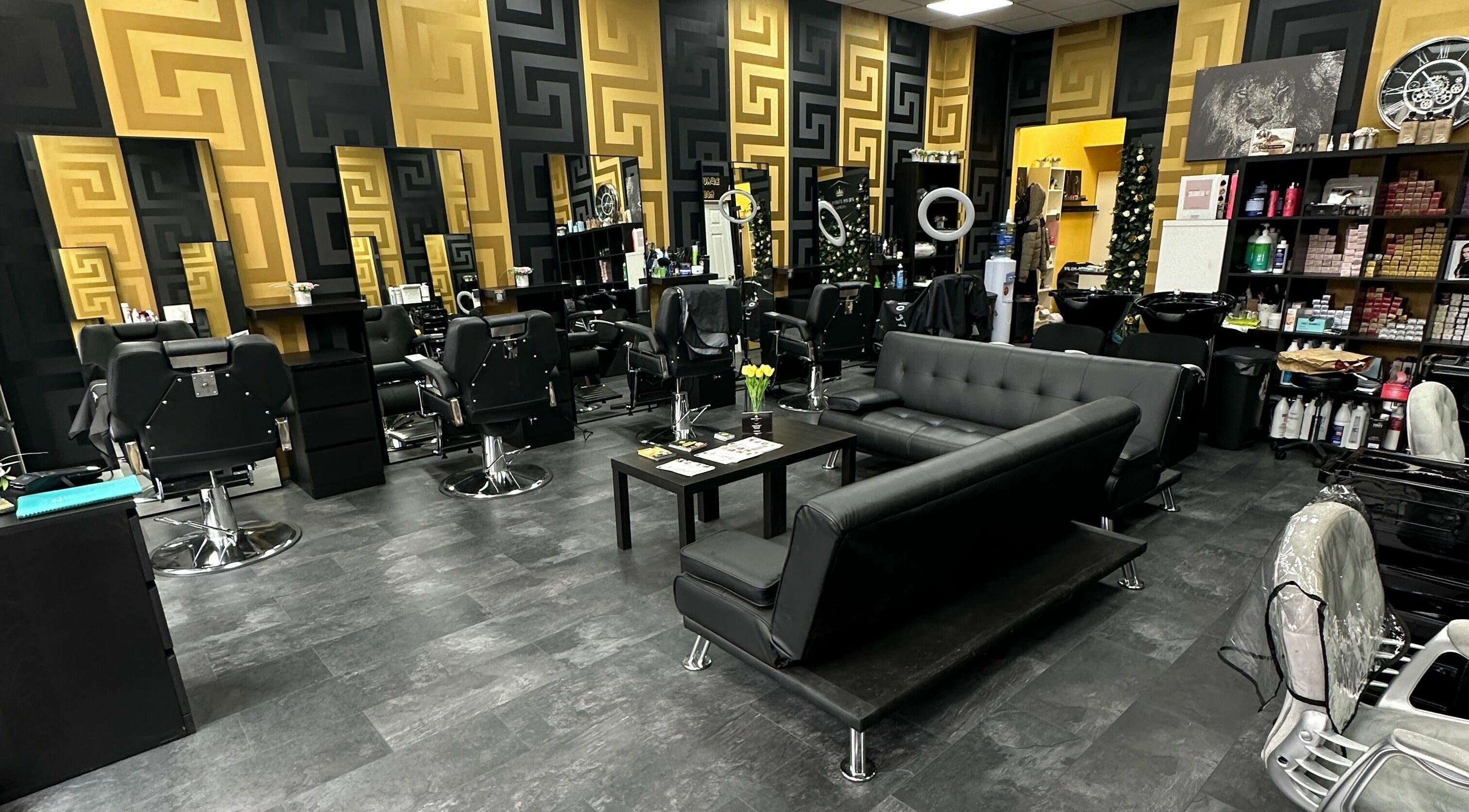 Elegant interior of Dream Studio 97 - Hounslow, showcasing sleek black seating and ornate decor, Hounslow, England, GB.