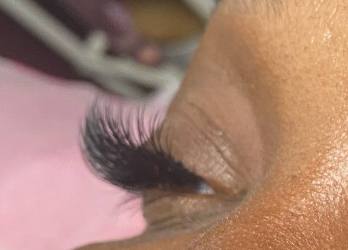 Close-up of professional lash extensions at Lash'd by Shay Professional Lash Services in Lithonia, Georgia, US.