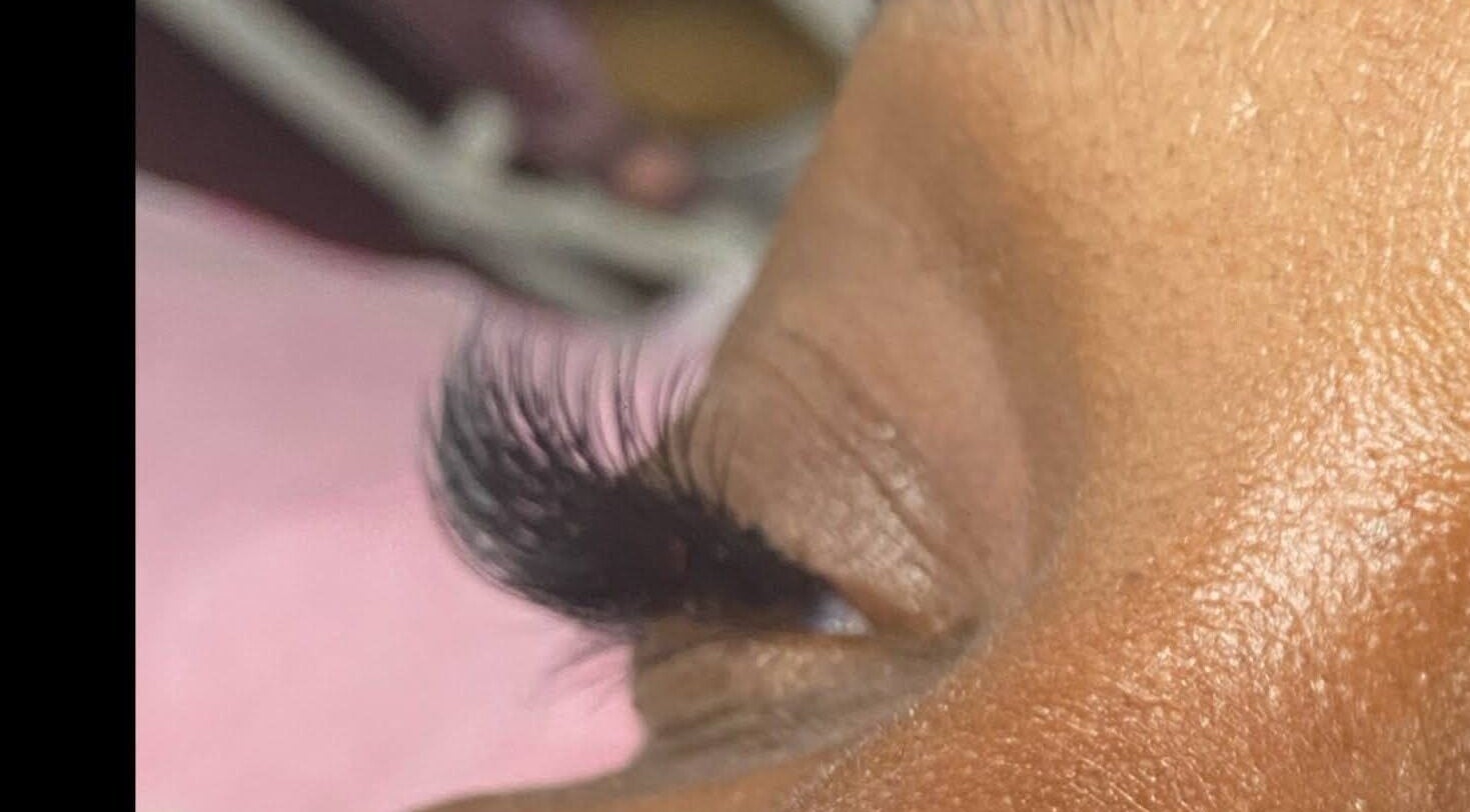 Close-up of professional lash extensions at Lash'd by Shay Professional Lash Services in Lithonia, Georgia, US.