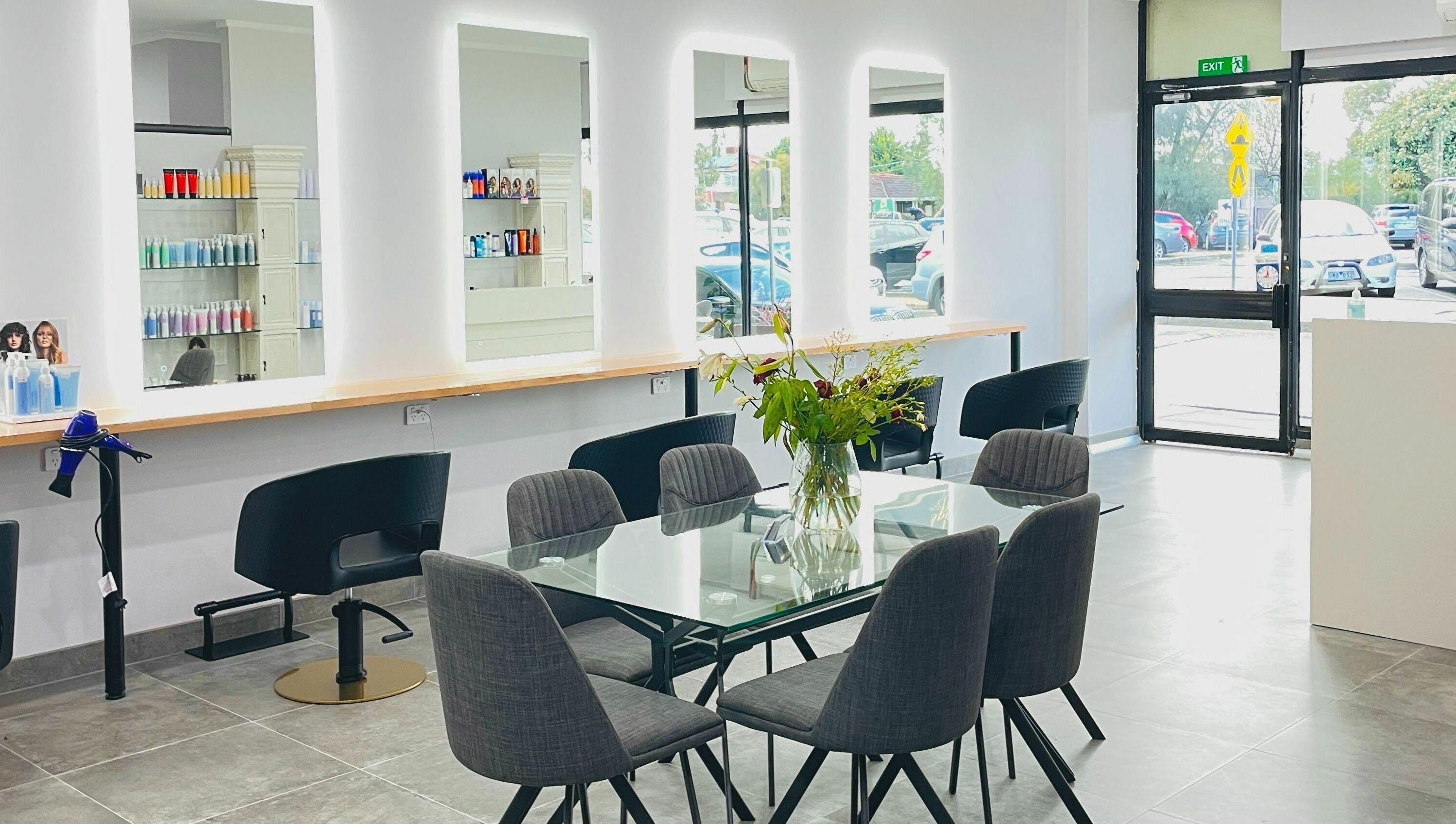 Modern salon interior with sleek design at Prestige Hair by Selma, Melbourne, Victoria, AU.