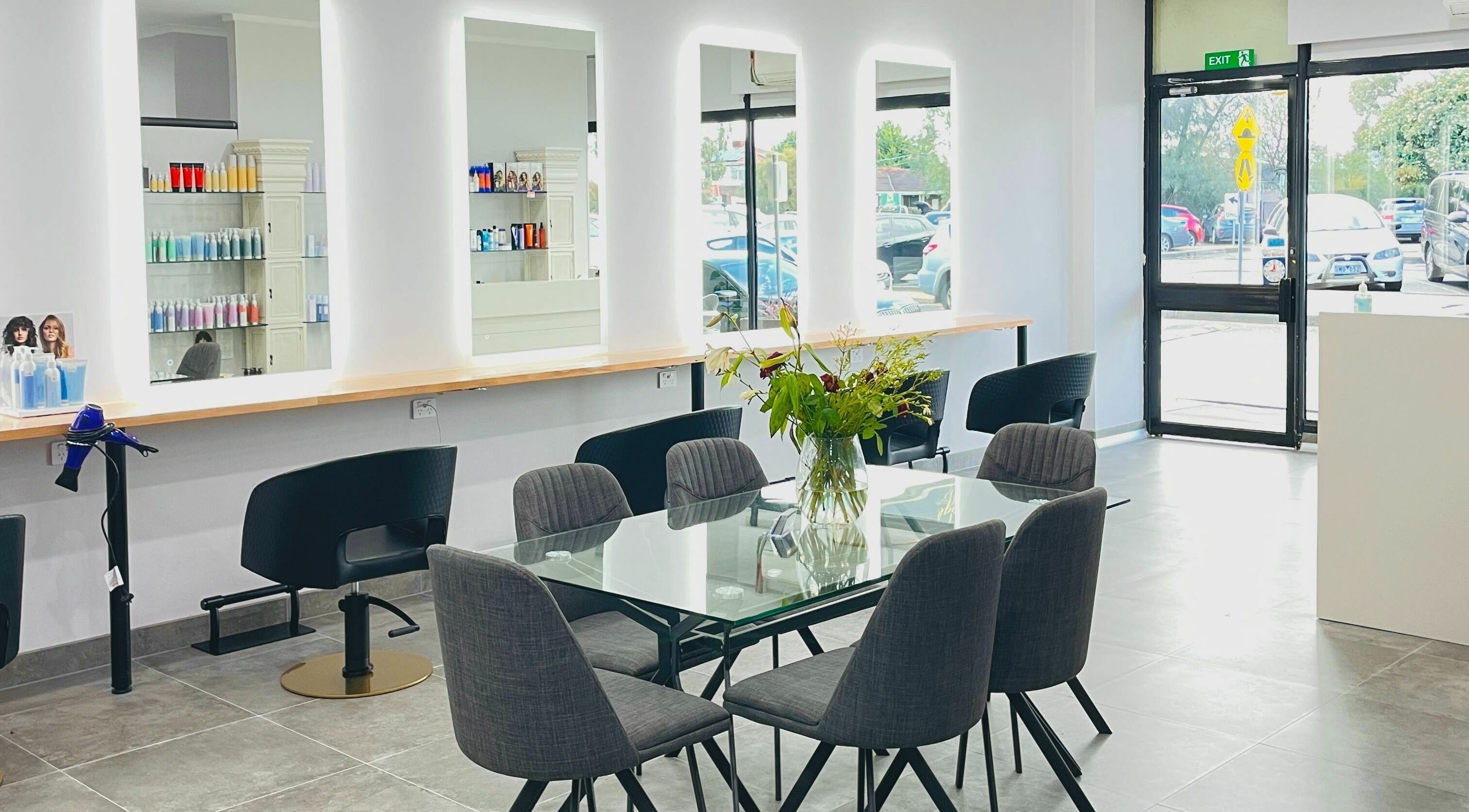 Modern salon interior with sleek design at Prestige Hair by Selma, Melbourne, Victoria, AU.