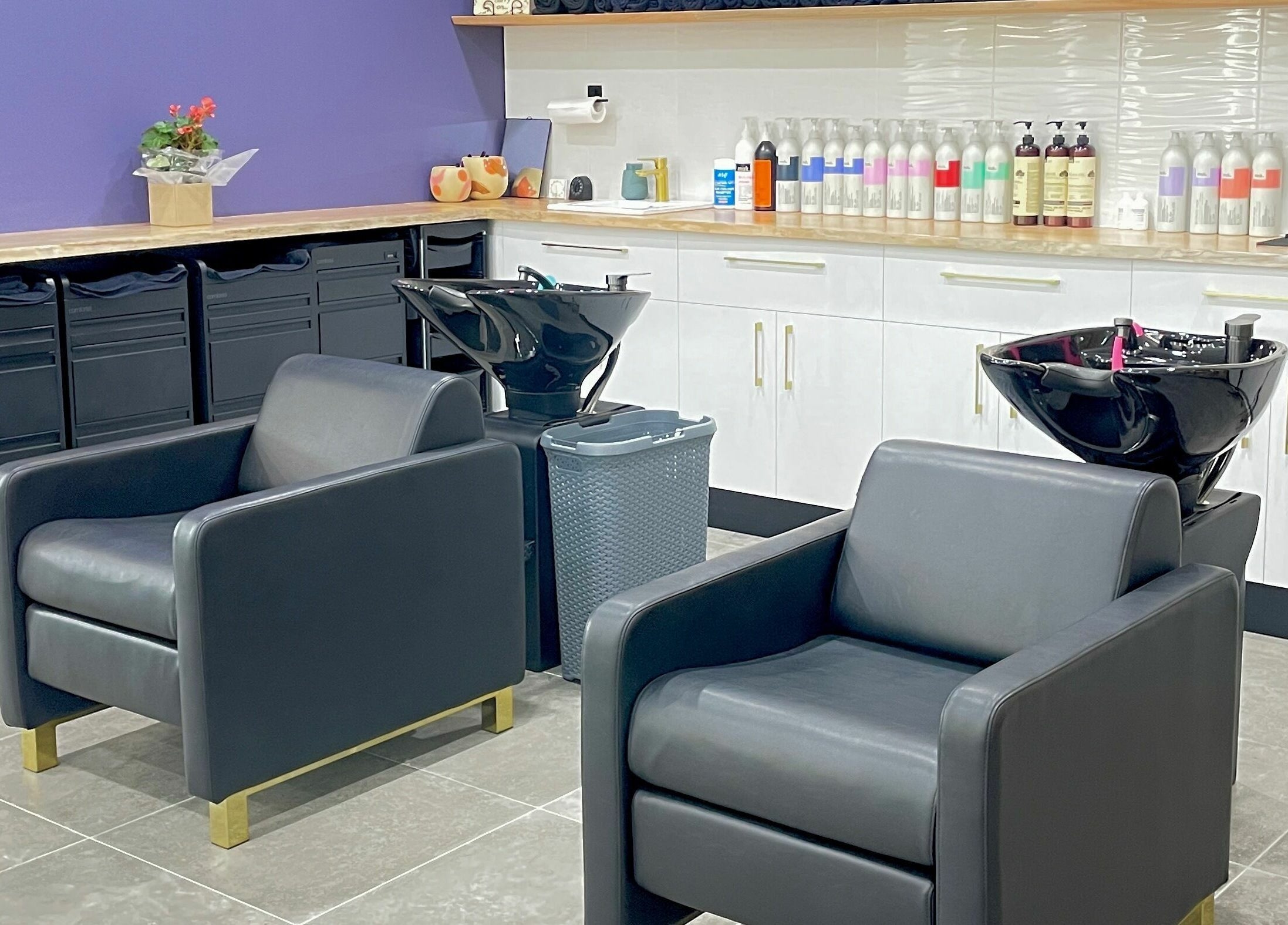 Modern salon chairs at Prestige Hair by Selma in Melbourne, Victoria, AU, providing a luxe experience.