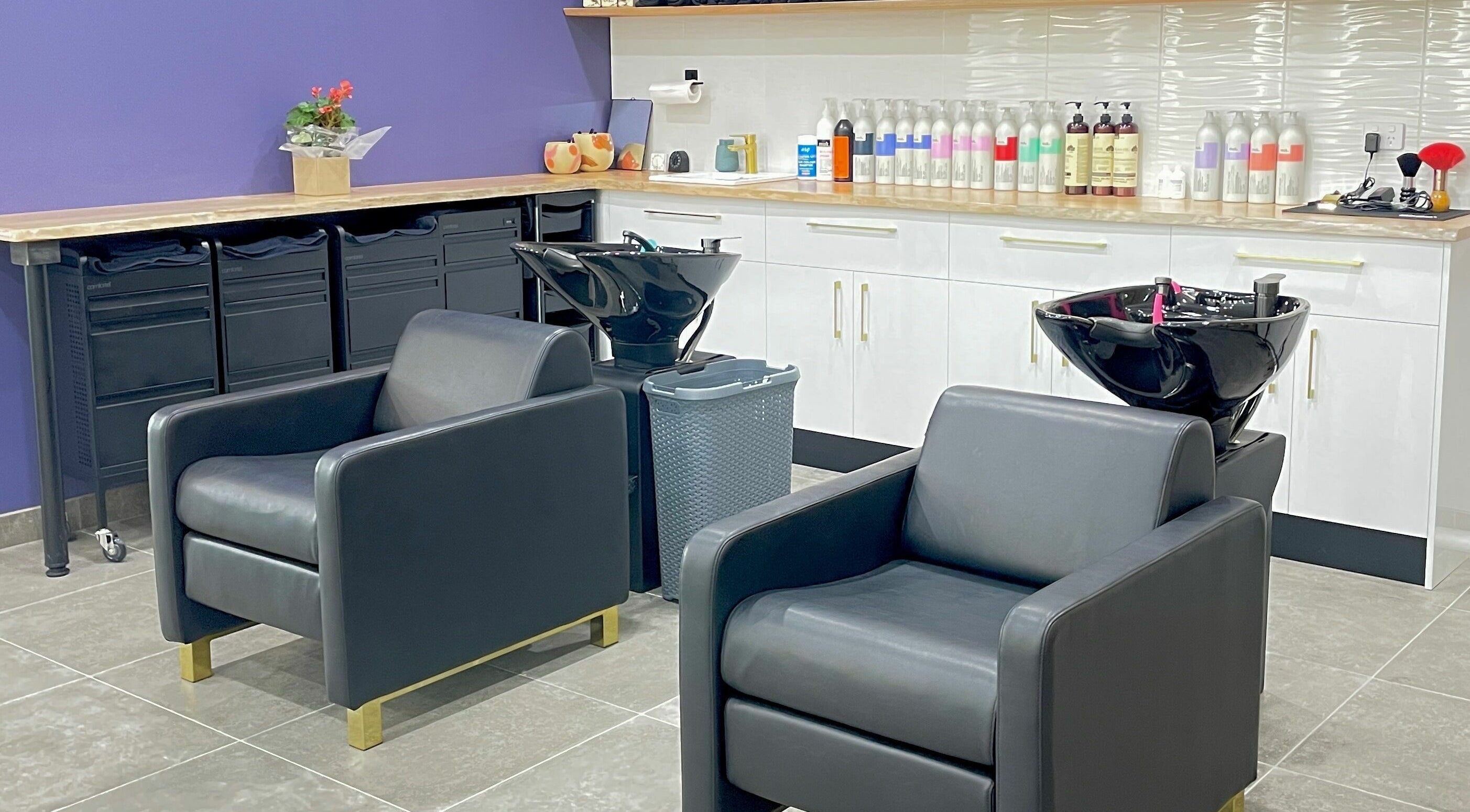 Modern salon chairs at Prestige Hair by Selma in Melbourne, Victoria, AU, providing a luxe experience.