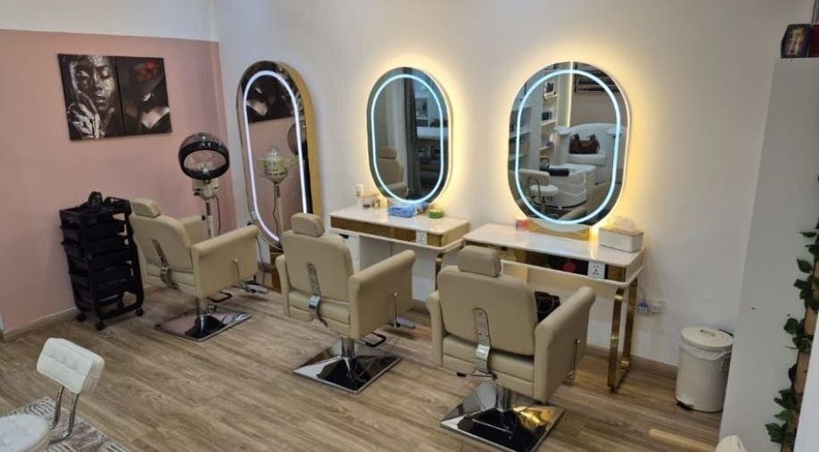 Chic salon chairs and mirrors at Daily Therapy Spa (In-Home Massage), Dubai, Dubai, AE.