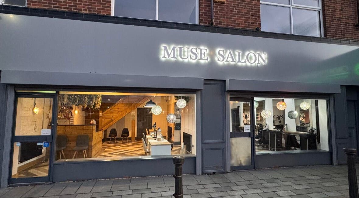 Modern salon exterior of Hair by Demi in Blyth, England, GB, showcasing stylish design and large windows.