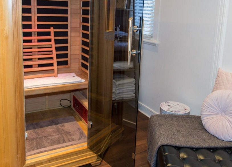 Relaxing sauna room at Skinplus, Pymble, New South Wales, AU, showcasing comfort and wellness.