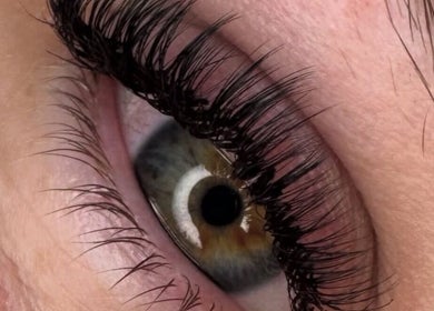 Detailed eye with lash extensions by Arebe at Hampton Beach, Peterborough, England, GB.