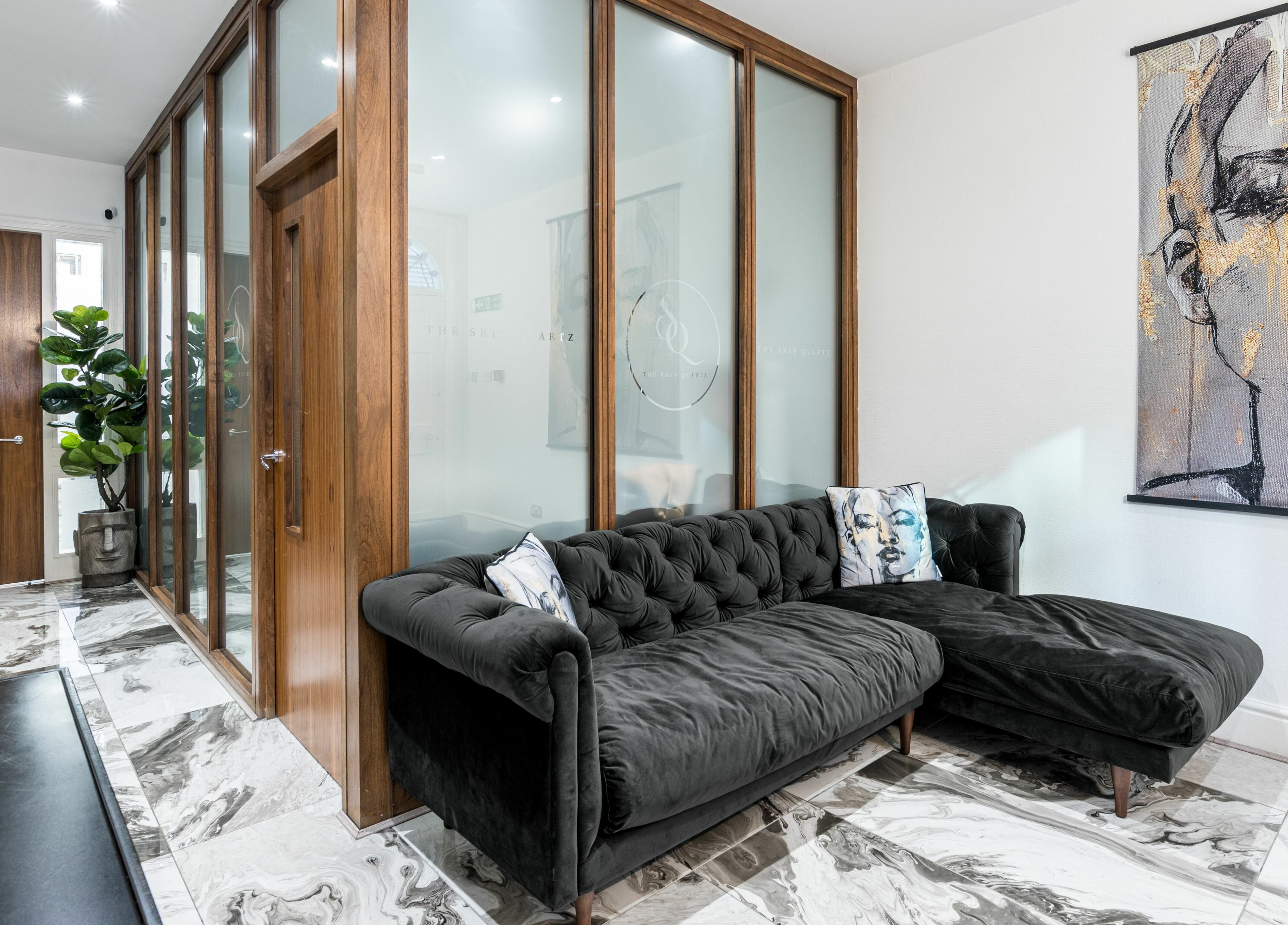 Elegant lounge area at The Skin Quartz, Manchester, England, GB with plush seating and modern decor.