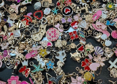 Assorted nail charms at Polished by Jillian, enhancing nail art in Winnemucca, Nevada, US.
