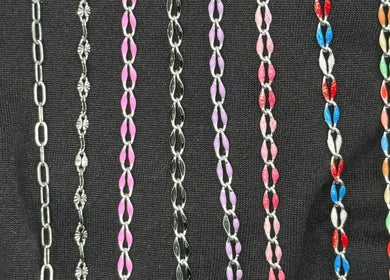 Colorful beaded chains on display at Polished by Jillian, Winnemucca, Nevada, US.