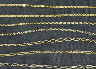 A variety of golden chains displayed elegantly at Polished by Jillian, Winnemucca, Nevada, US.