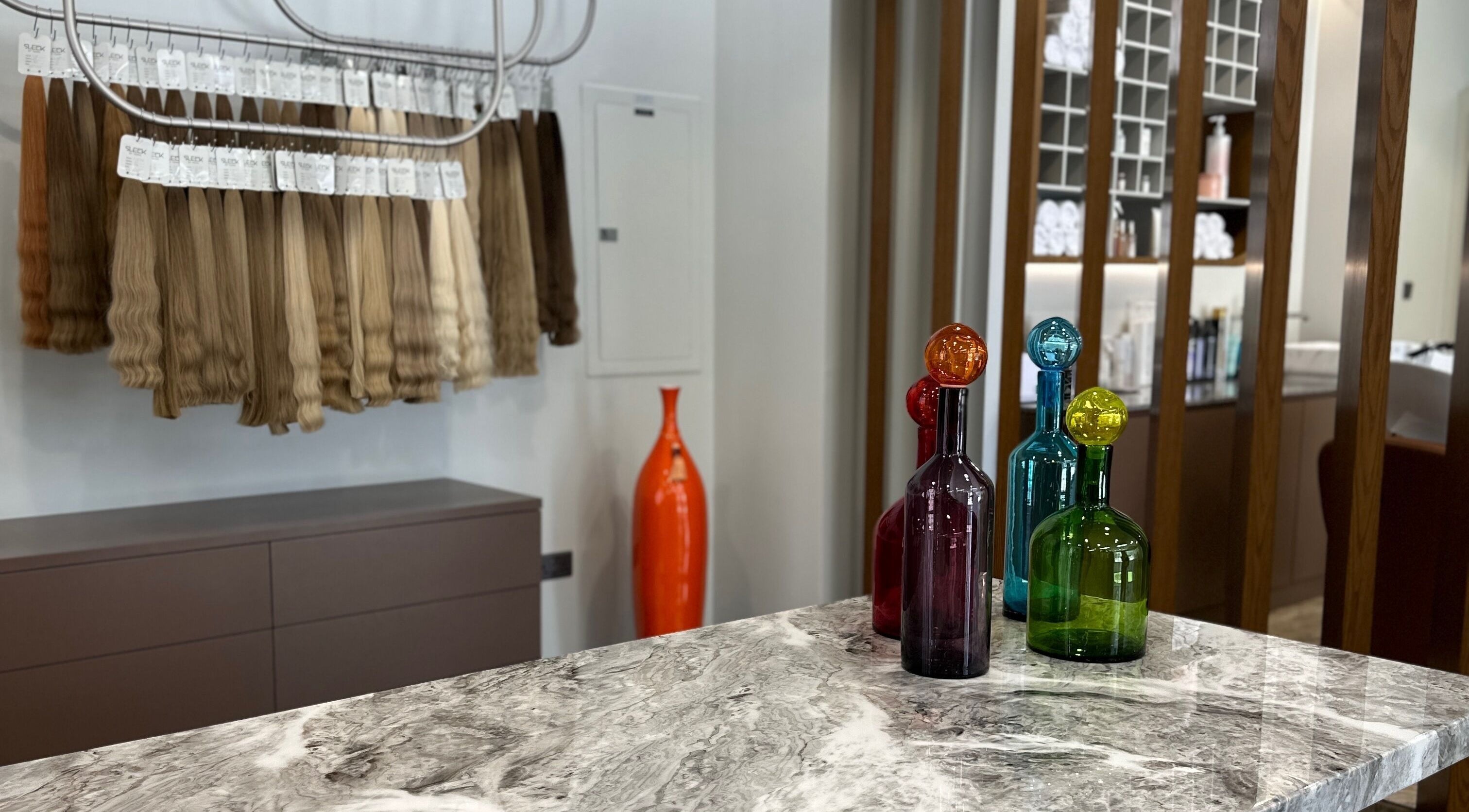 Stylish interior with hair extensions at Yana Grow My Hair, Dubai, Dubai, AE featuring colorful decor.