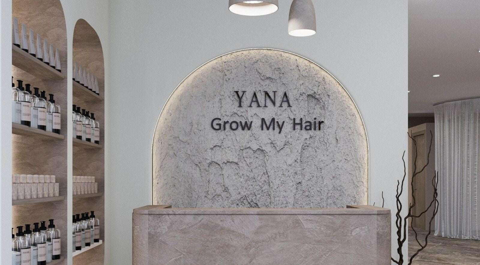 Entrance of Yana Grow My Hair in Dubai, Dubai, AE with elegant decor and product displays.