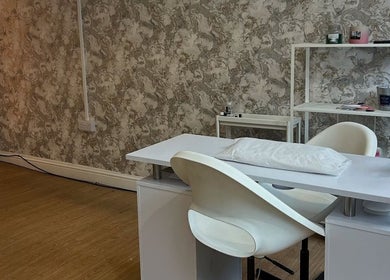 Modern beauty room at Elevate, Ripon, England, GB with a sleek manicure station and stylish decor.