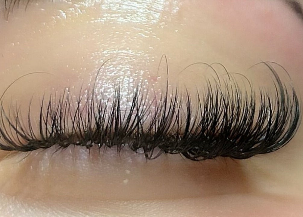 Close-up of perfectly applied eyelash extensions at Elevate in Ripon, England, GB.