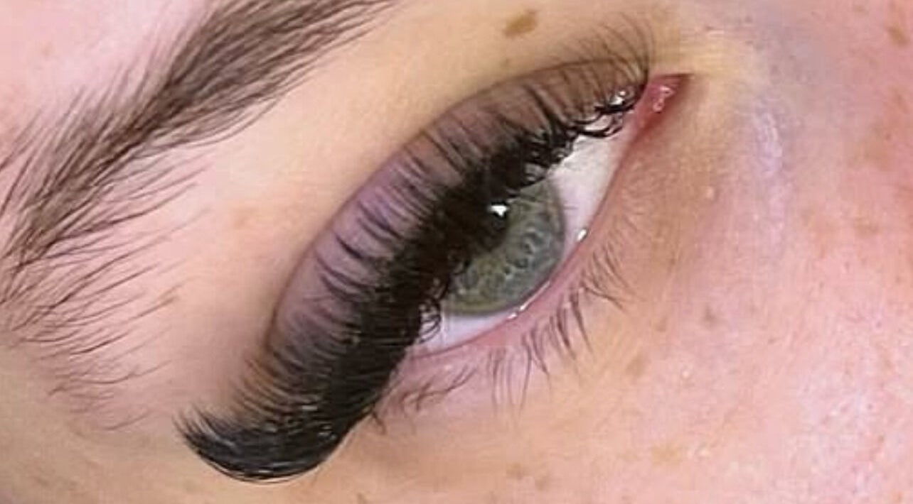Close-up of eye with elegant eyelash extensions at Elevate in Ripon, England, GB.