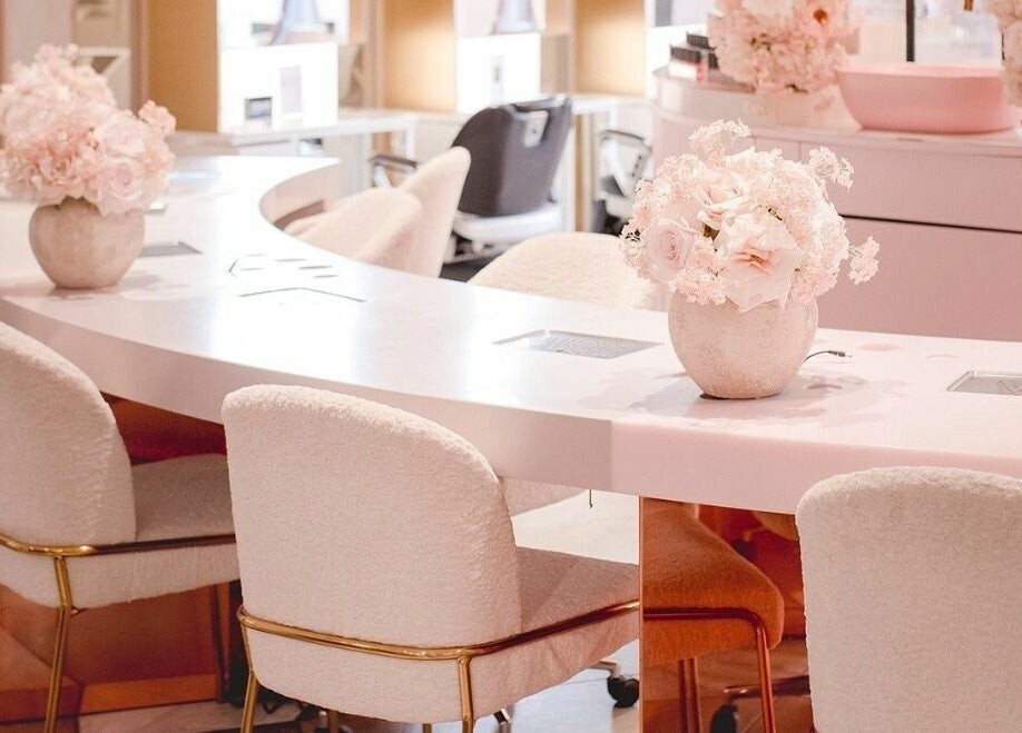 Elegant nail service area at Nail'd It London Pasadena in Pasadena, California, US with chic decor.