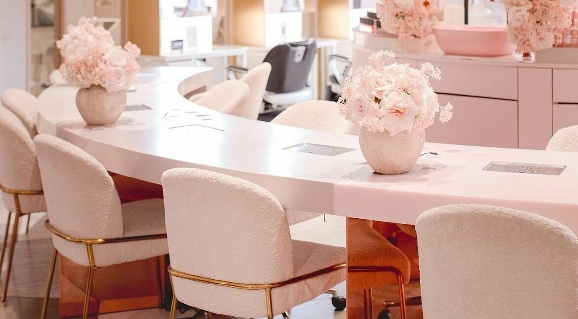 Elegant nail service area at Nail'd It London Pasadena in Pasadena, California, US with chic decor.