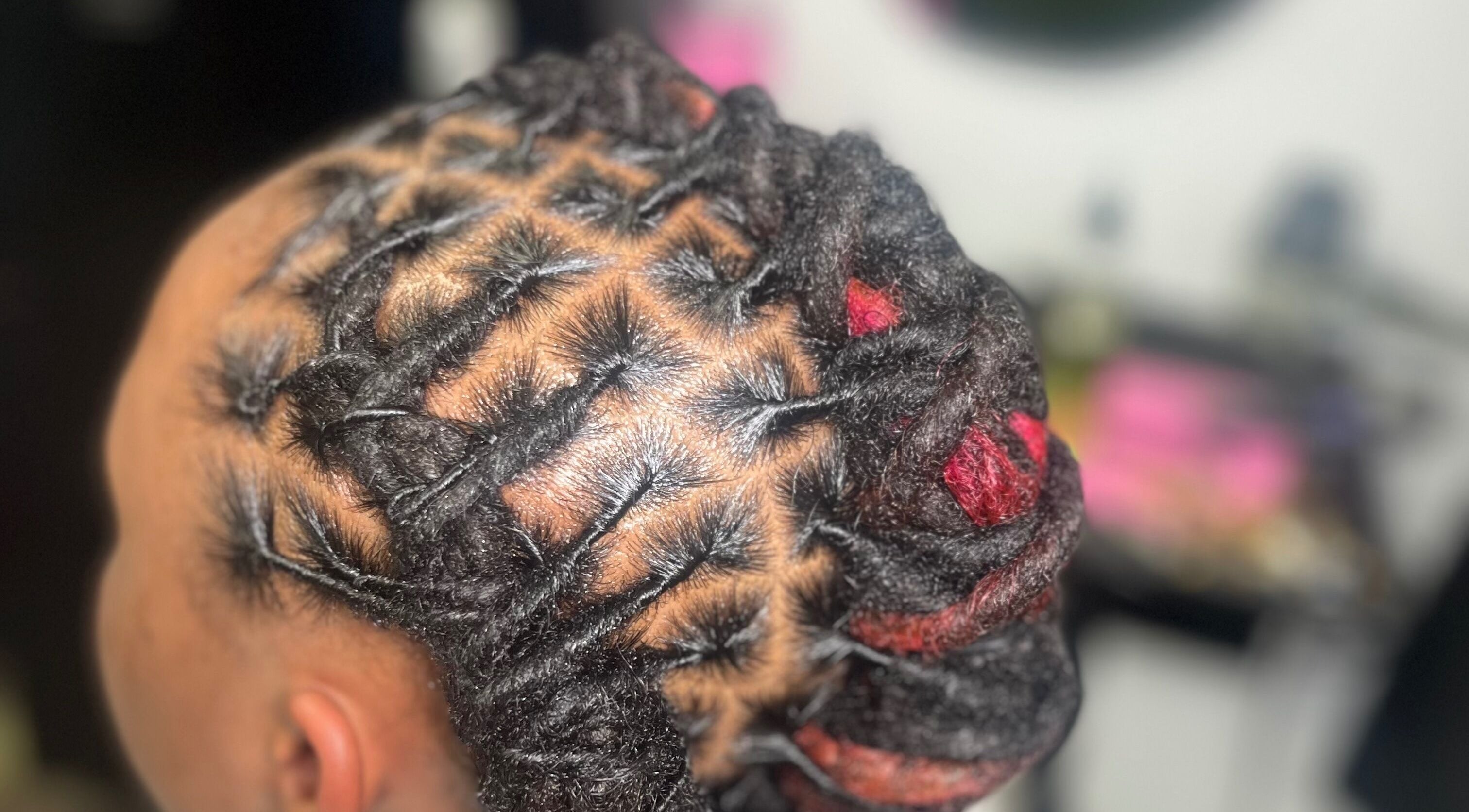 Detailed braided hairstyle at Luxury Hair Therapy, Chicago Ridge, Illinois, US, showcasing expert craftsmanship.