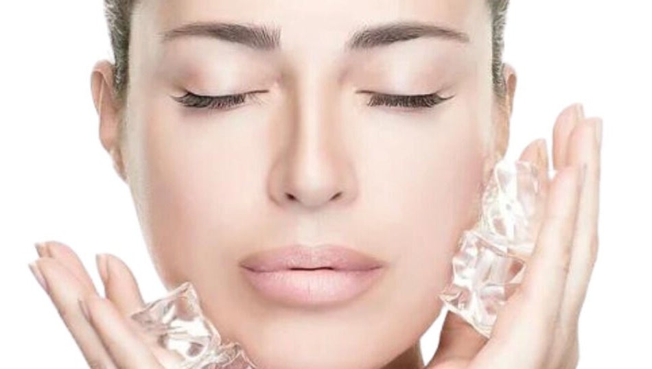 Woman holding ice facial cubes at Sculpt Spa Maroubra in Sydney, New South Wales, AU.