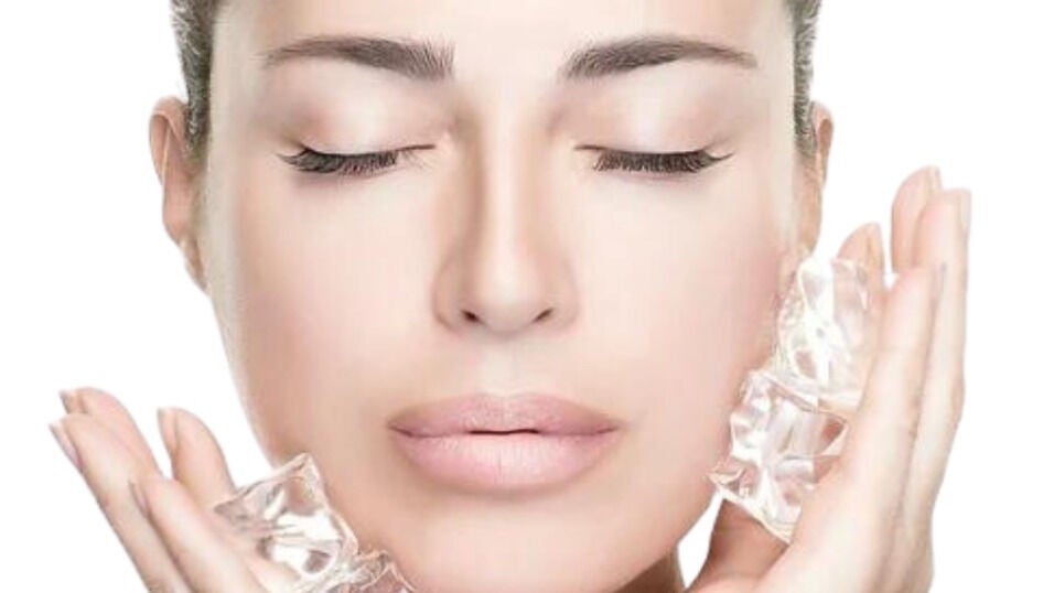 Woman holding ice facial cubes at Sculpt Spa Maroubra in Sydney, New South Wales, AU.