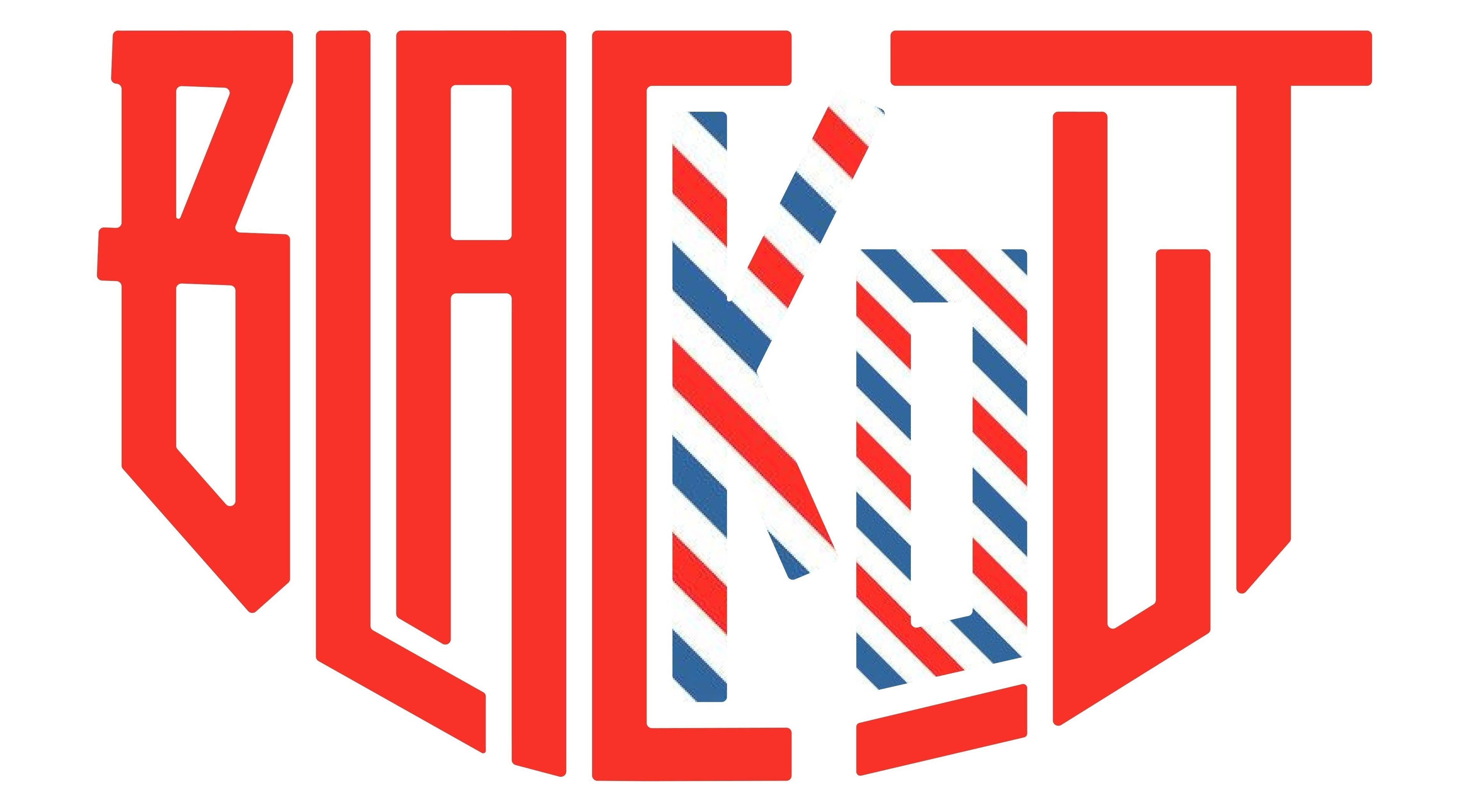 Logo moderno de La Cueva Blackout en Caracas, Miranda, VE con colores rojo, azul y blanco.