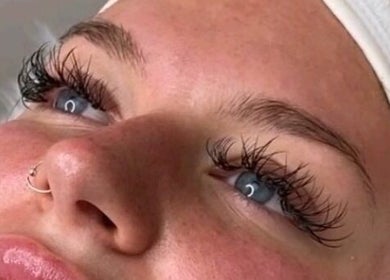 Close-up of a client with stunning lashes at Pure Nine Beauty (Harborne), Birmingham, England, GB.