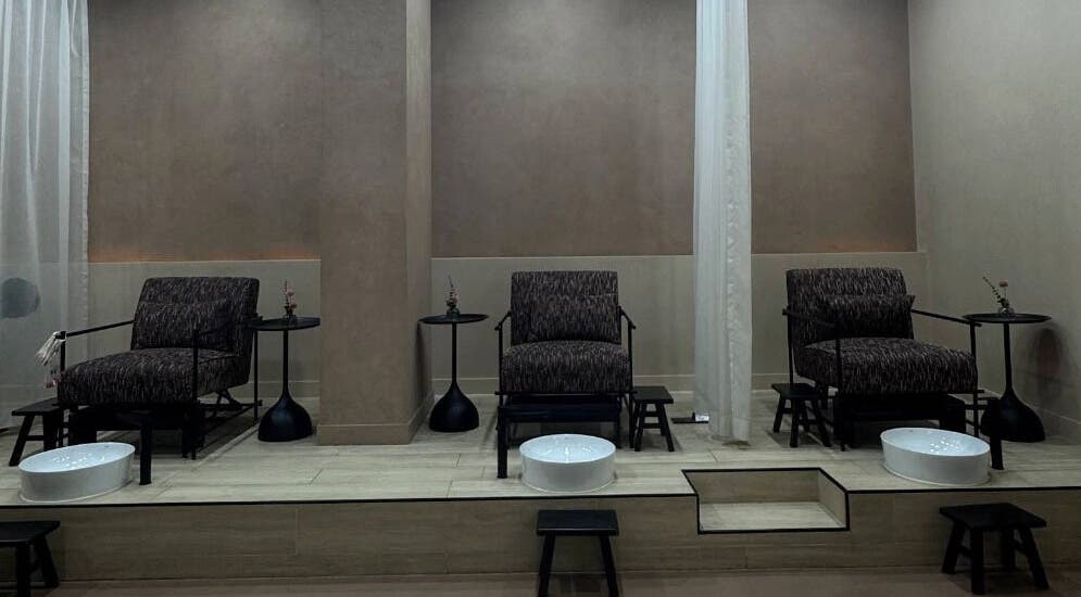 Relaxing pedicure chairs at 1011 Beauty Salon, Dubai, AE, offering a serene wellness experience.