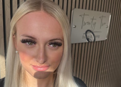 Close-up of woman with styled lashes at Twenty Two Beauty and Training, Ripley, England, GB.