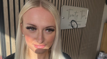 Close-up of woman with styled lashes at Twenty Two Beauty and Training, Ripley, England, GB.