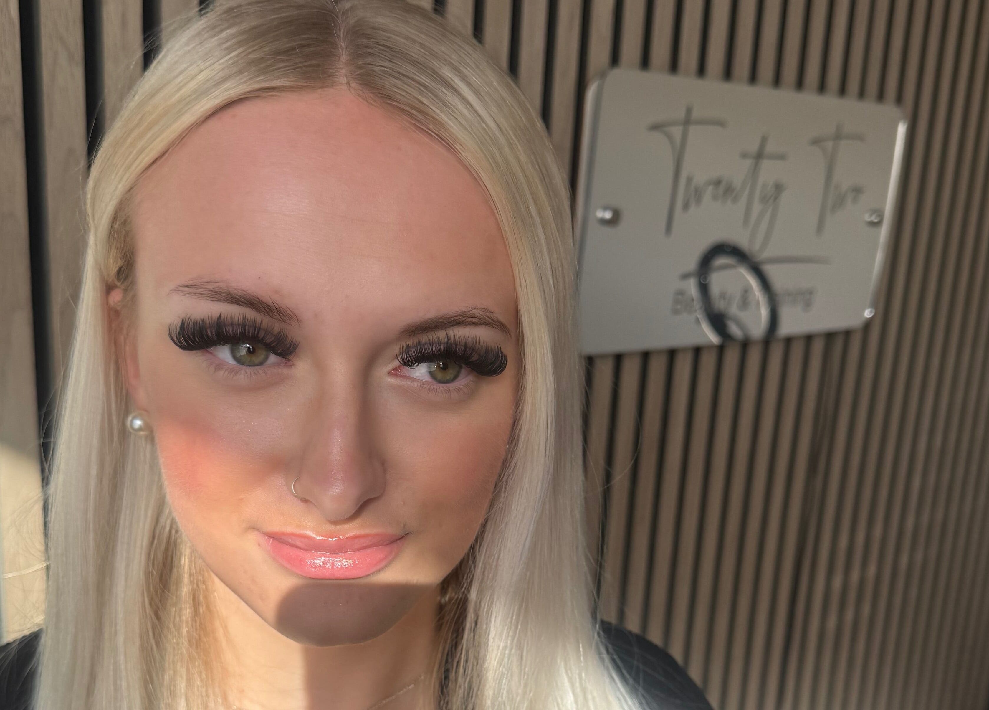 Woman with styled lashes at Twenty Two Beauty and Training, Ripley, England, GB.