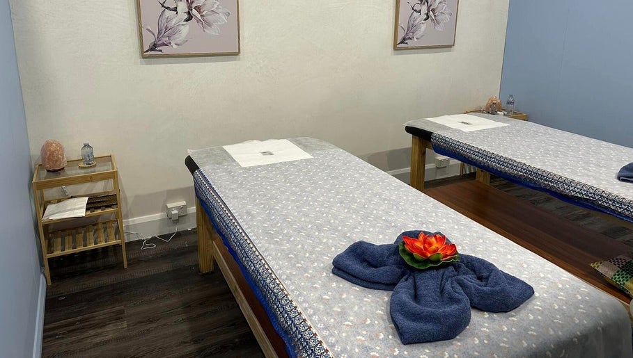 Peaceful massage room at 88 Thai Massage Studio, Richmond, Victoria, AU. Elegant decor enhances relaxation.