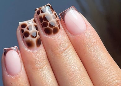 Leopard print nail design at Trinity Nail Studio, Willenhall, England, GB.
