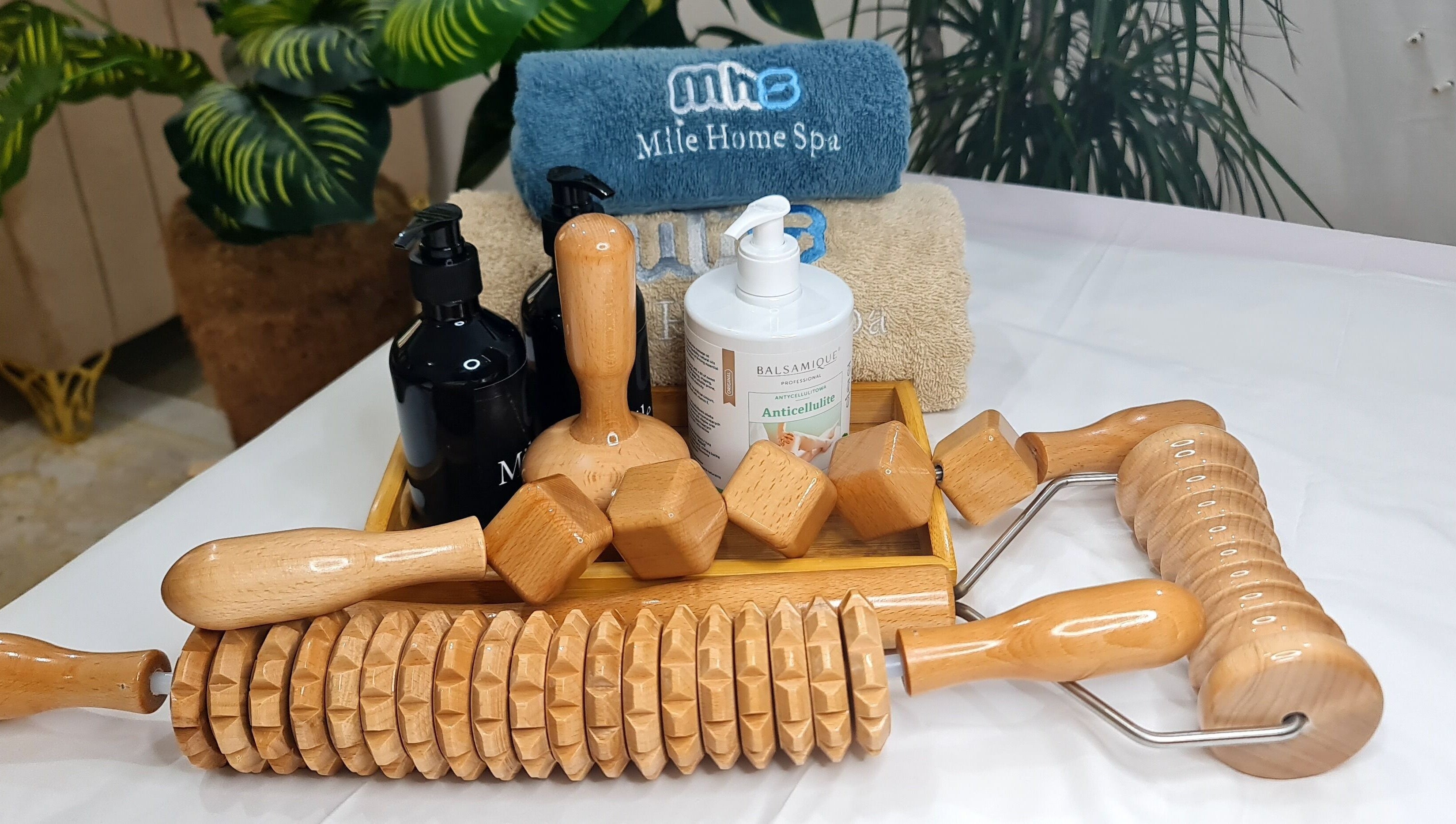 Massage tools and spa products at Mile Home Spa, Abu Dhabi, Abu Dhabi, AE, create a serene experience.