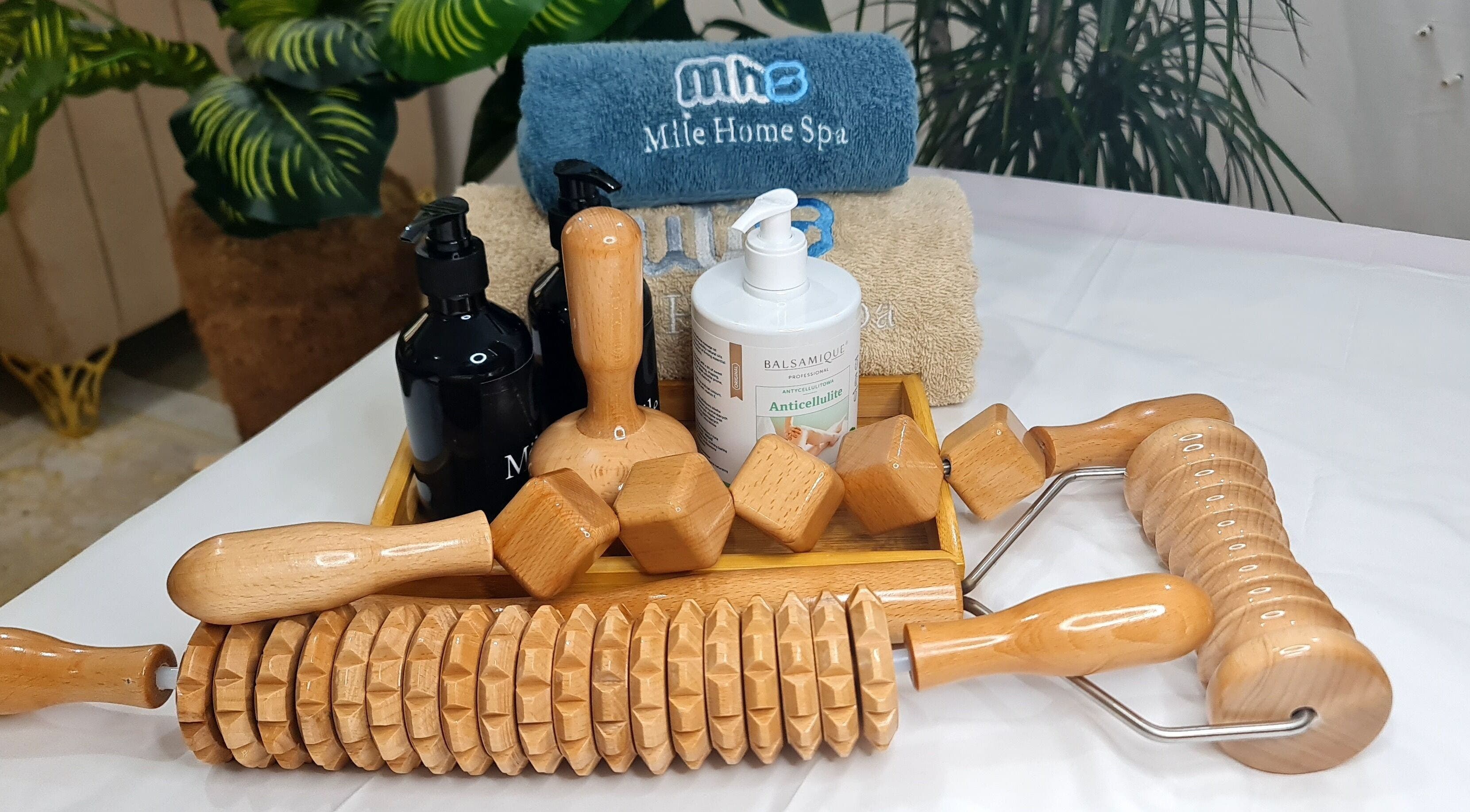 Massage tools and spa products at Mile Home Spa, Abu Dhabi, Abu Dhabi, AE, create a serene experience.
