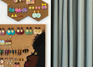 Colorful earring display at Girl On Fire Beauty in Taylor, Australian Capital Territory, AU.