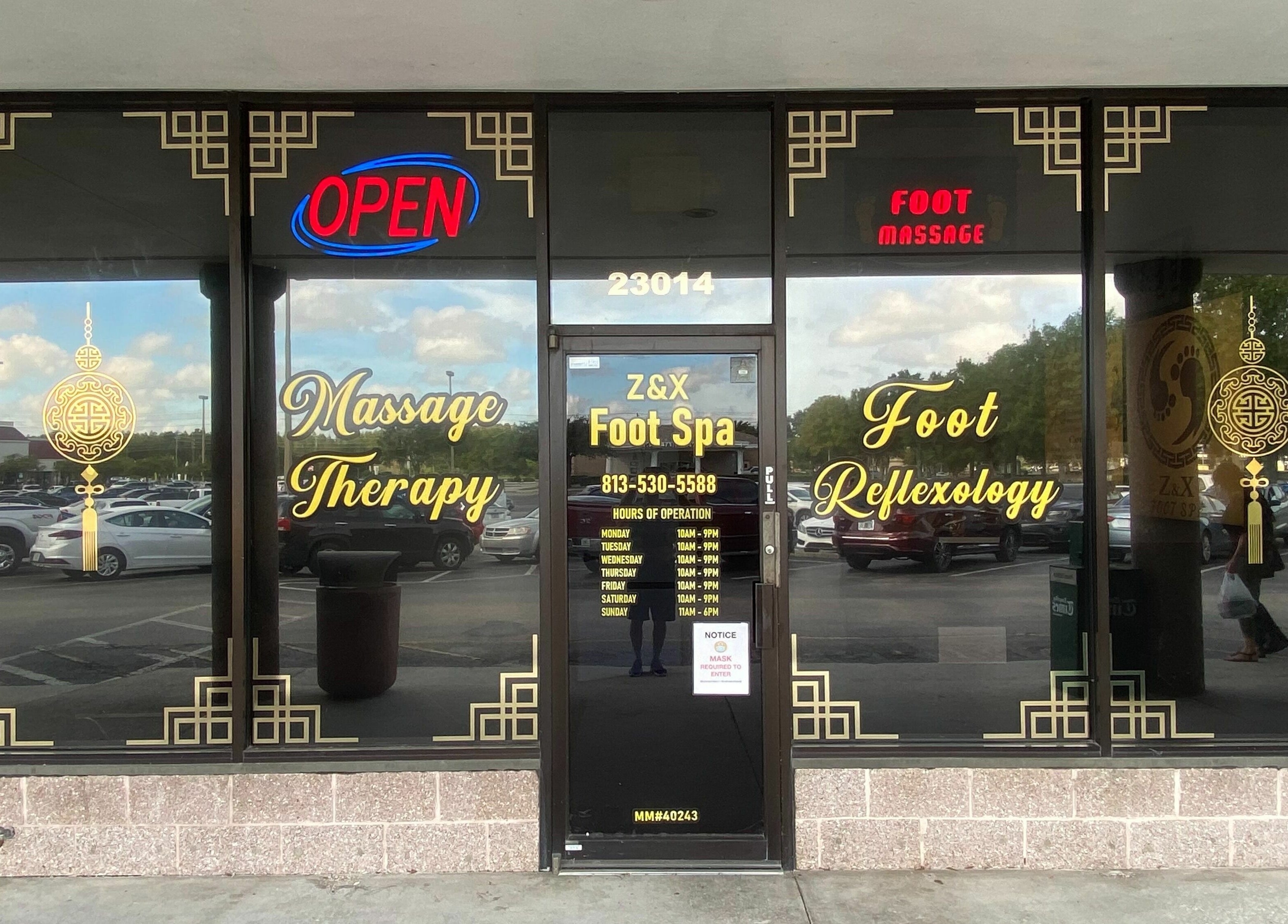 Z & X Foot Spa entrance showcasing massage services, located in Lutz, Florida, US.