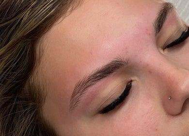 Close-up of a woman's groomed brows at Be Serene Beauty, Tootgarook, Victoria, AU.