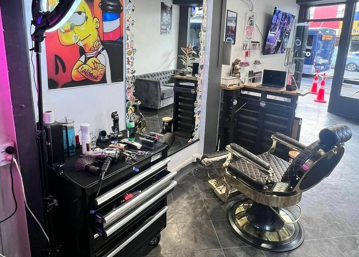 Interior of Studio Image Barbershop in Auckland, Auckland, NZ featuring stylish chair and grooming tools.